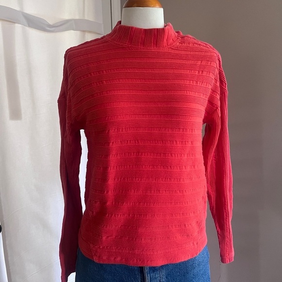 Anthropologie Maeve Snap Shoulder Orange Red Ribbed Long Sleeve - Picture 3 of 3